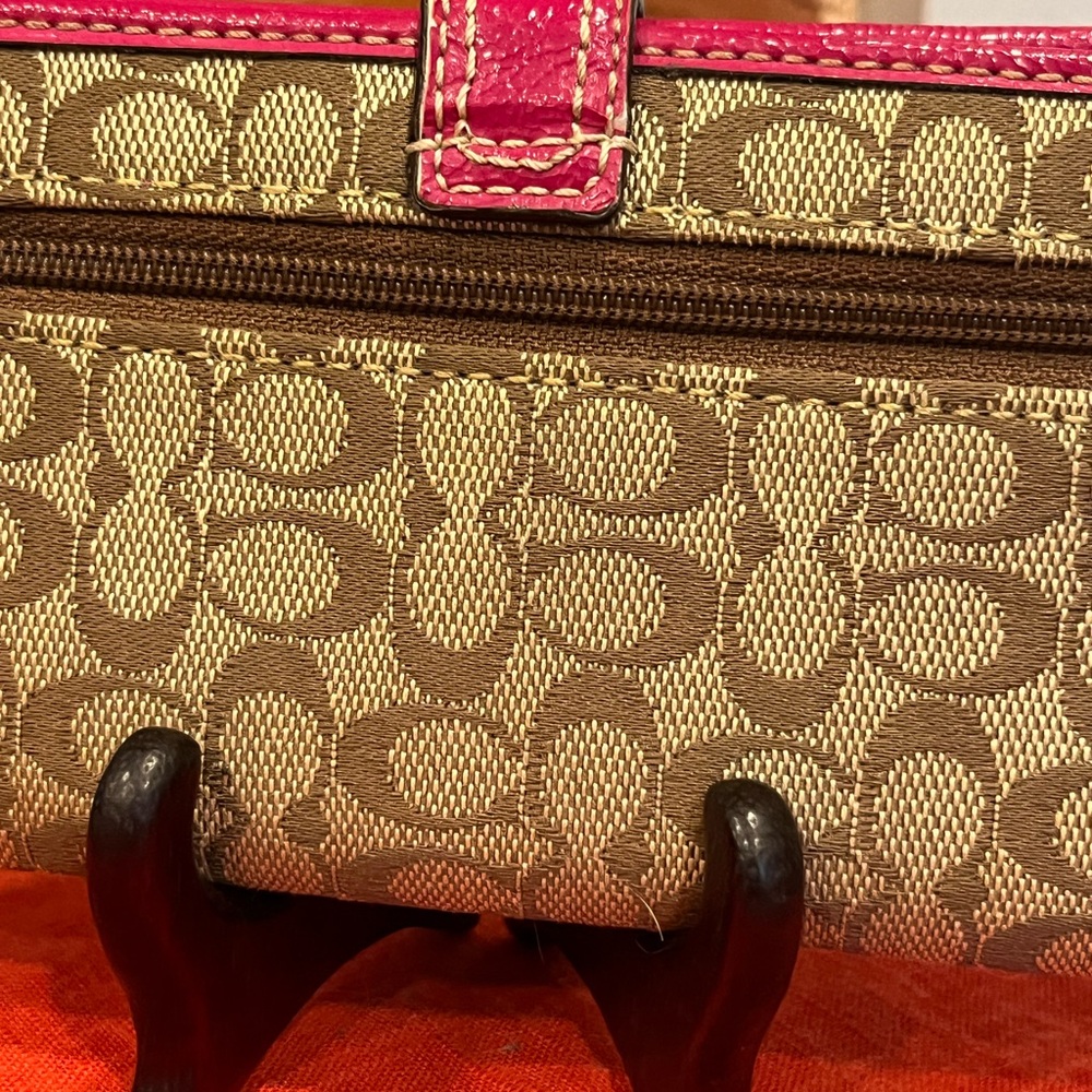 Coach Watermelon Signature Checkbook Wallet Pink Trim Fruit Applique Y2K Rare - Picture 8 of 16